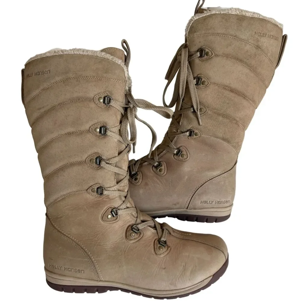 Helly Hansen Skuld 4 Winter Waterproof Leather Boots Beige Women's Size 9.5